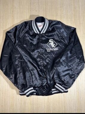 Vtg Locker Line Chicago White Sox Satin Bomber Jacket L Snap On Lightweight 90s